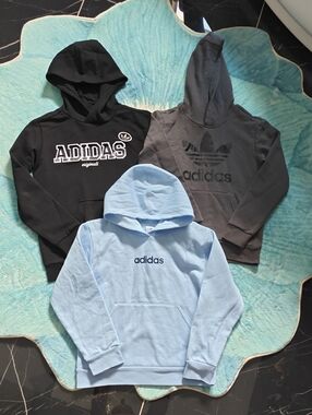 adidas Kids Hoodie Trio in Black, Charcoal & Light Blue